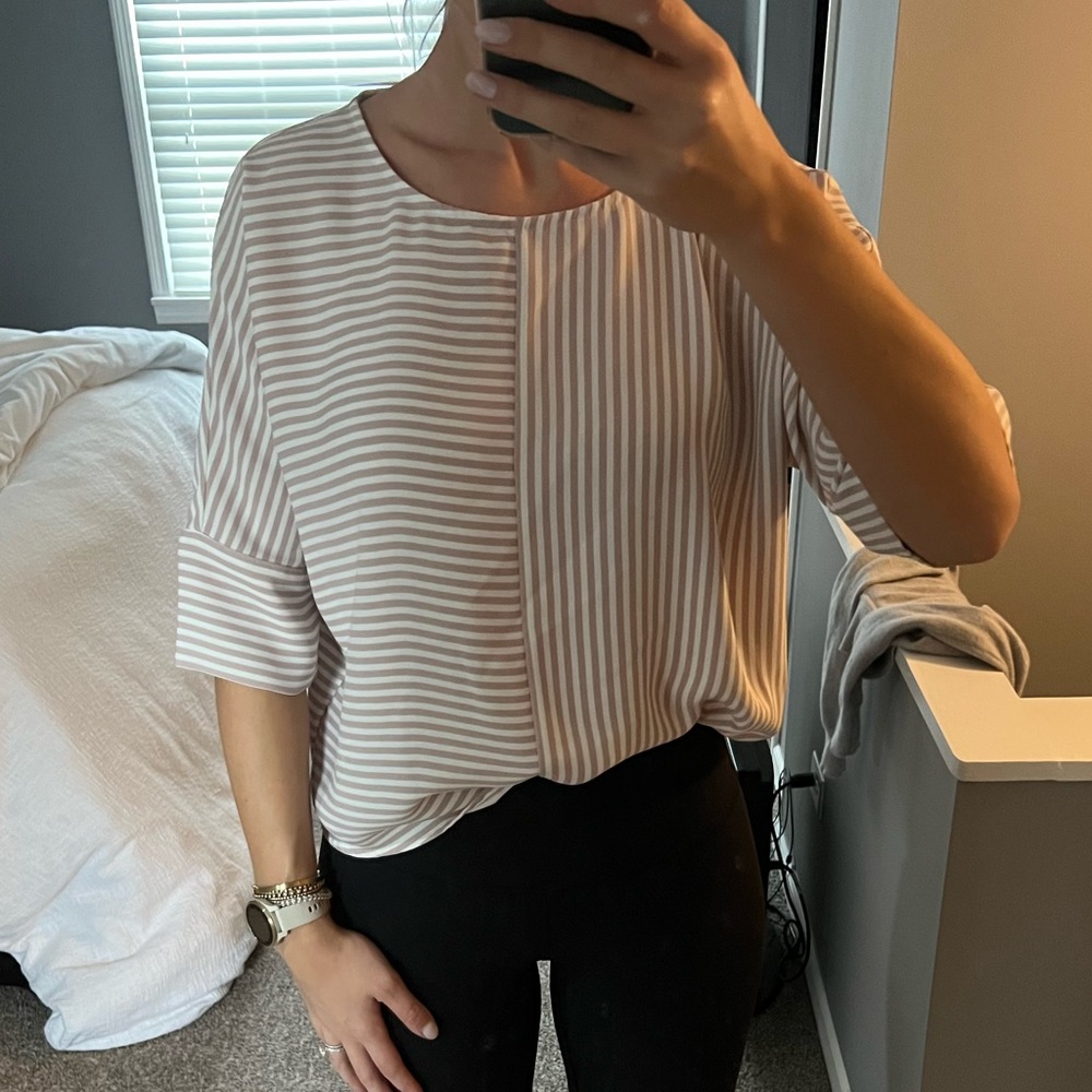 Pink and white striped top